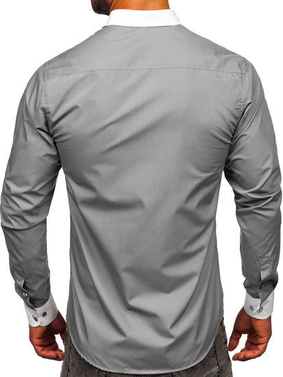 Bolf Herren Hemd Langarm Elegant Grau  21750