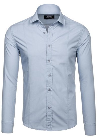 Bolf Herren Hemd Langarm Elegant Grau 6944