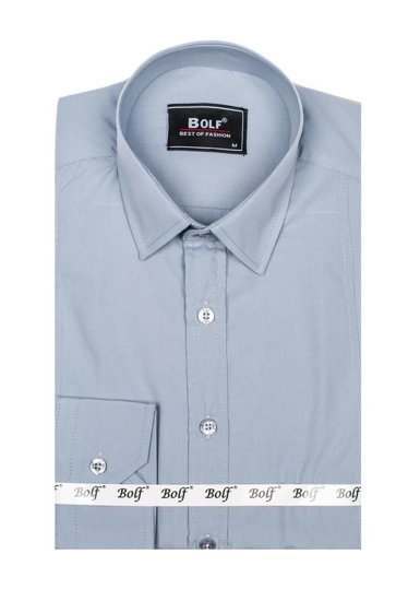 Bolf Herren Hemd Langarm Elegant Grau 6944