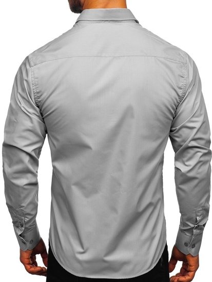 Bolf Herren Hemd Langarm Elegant Grau 6944