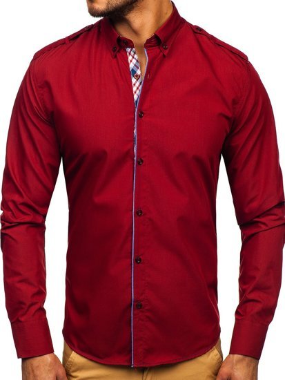 Bolf Herren Hemd Langarm Elegant Rot  1758