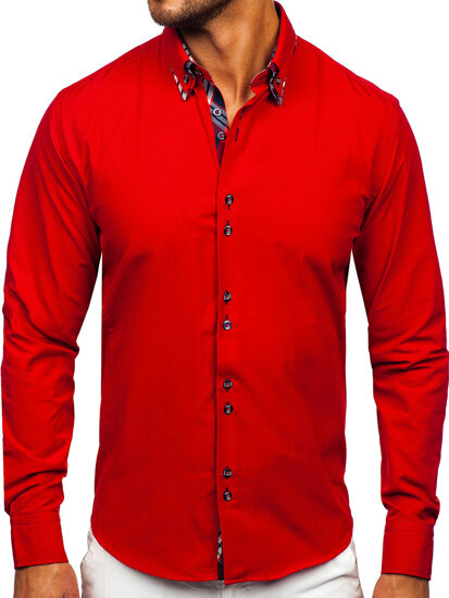 Bolf Herren Hemd Langarm Elegant Rot 4704