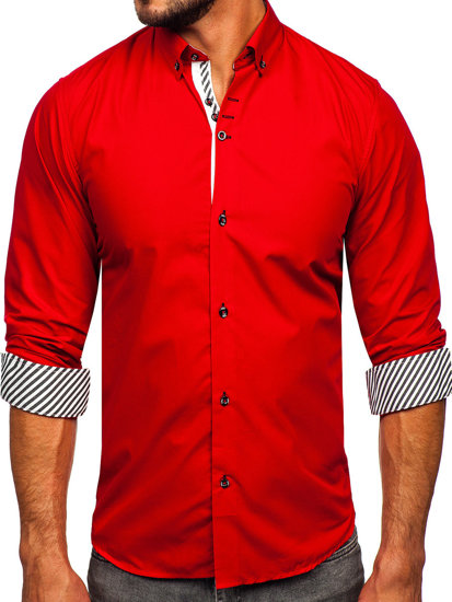 Bolf Herren Hemd Langarm Elegant Rot  5796-1