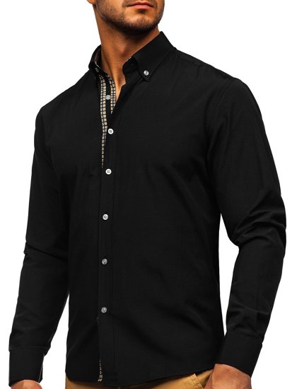 Bolf Herren Hemd Langarm Elegant Schwarz 20715