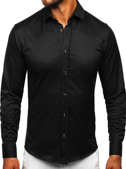 Bolf Herren Hemd Langarm Elegant Schwarz  24702