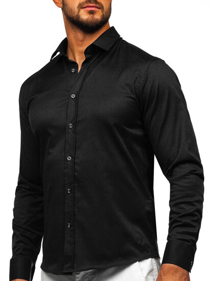 Bolf Herren Hemd Langarm Elegant Schwarz  24702