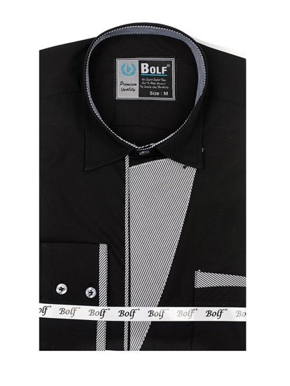 Bolf Herren Hemd Langarm Elegant Schwarz 4713