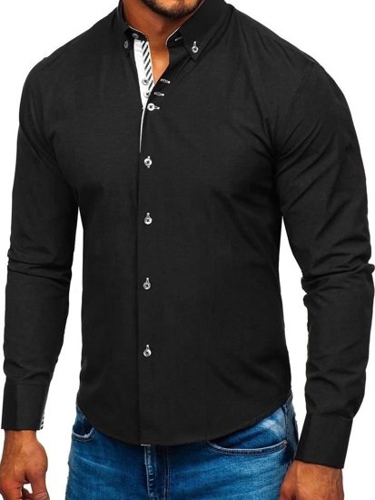 Bolf Herren Hemd Langarm Elegant Schwarz  5796-1