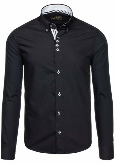 Bolf Herren Hemd Langarm Elegant Schwarz 5796