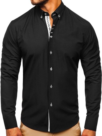 Bolf Herren Hemd Langarm Elegant Schwarz 5796