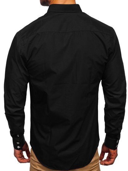 Bolf Herren Hemd Langarm Elegant Schwarz 5797