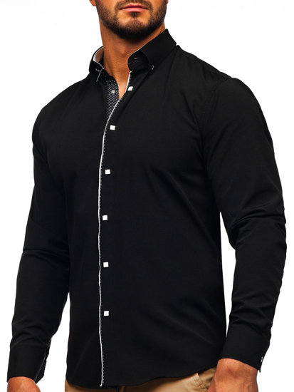 Bolf Herren Hemd Langarm Elegant Schwarz  7724-1