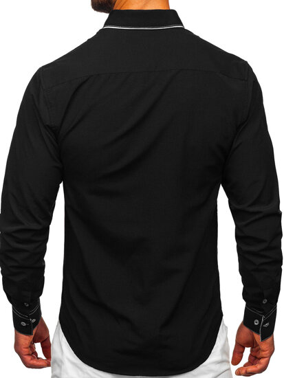 Bolf Herren Hemd Langarm Elegant Schwarz-Weiß  3703