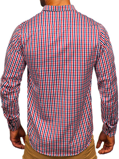 Bolf Herren Hemd Langarm Elegant Vichy Kariert Rot  4712