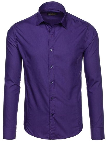 Bolf Herren Hemd Langarm Elegant Violett  1703