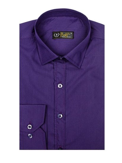 Bolf Herren Hemd Langarm Elegant Violett  1703