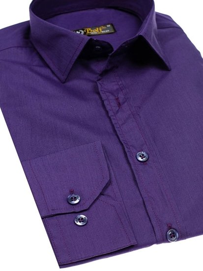 Bolf Herren Hemd Langarm Elegant Violett  1703