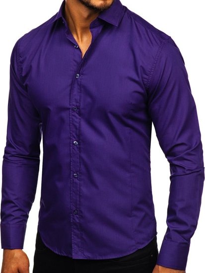 Bolf Herren Hemd Langarm Elegant Violett  1703