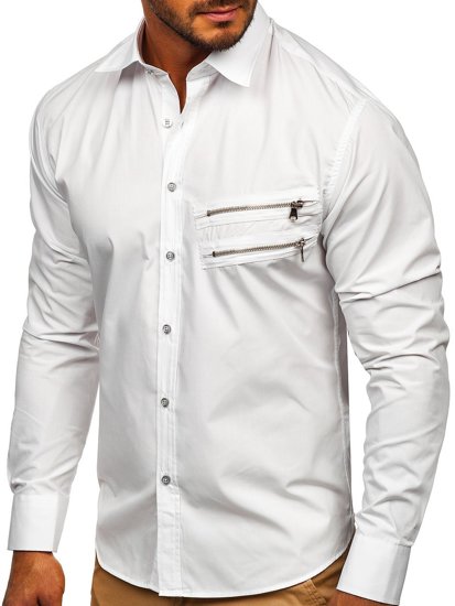 Bolf Herren Hemd Langarm Elegant Weiß  20703