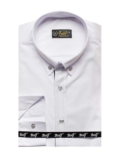 Bolf Herren Hemd Langarm Elegant Weiß  3713