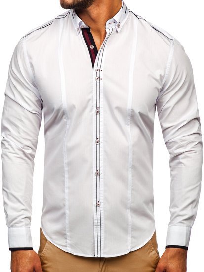 Bolf Herren Hemd Langarm Elegant Weiß 4707