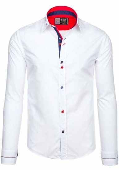 Bolf Herren Hemd Langarm Elegant Weiss 5826