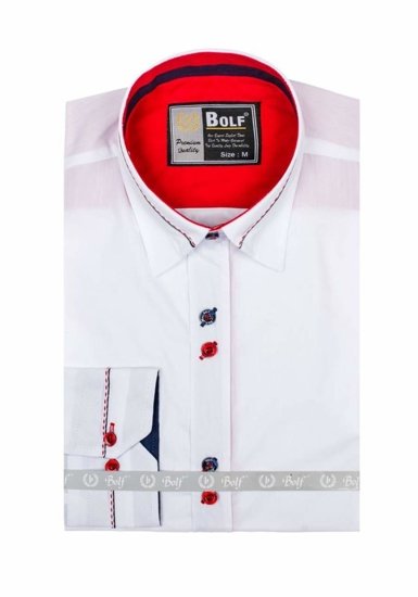 Bolf Herren Hemd Langarm Elegant Weiss 5826