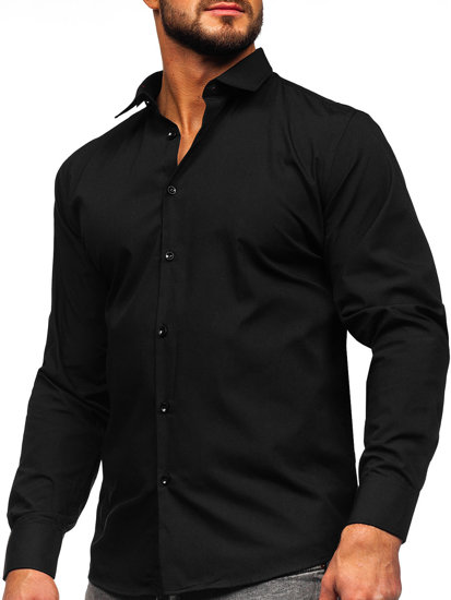 Bolf Herren Hemd Langarm Elegant slim fit Schwarz  MS14