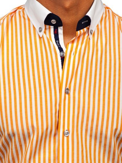 Bolf Herren Hemd Langarm Gestreift Orange  20727