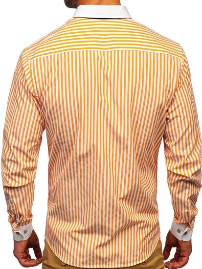 Bolf Herren Hemd Langarm Gestreift Orange  20727