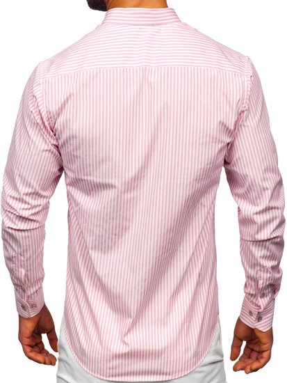 Bolf Herren Hemd Langarm Gestreift Rosa  22731