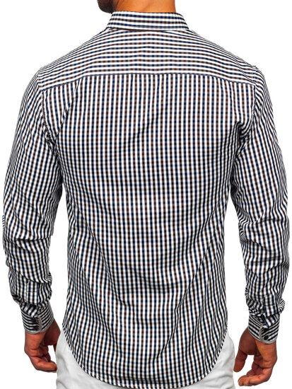 Bolf Herren Hemd Langarm Kariert Vichy Hemd Braun 4712