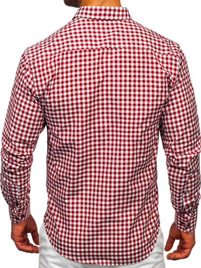 Bolf Herren Hemd Langarm Kariert Vichy Rot 22747