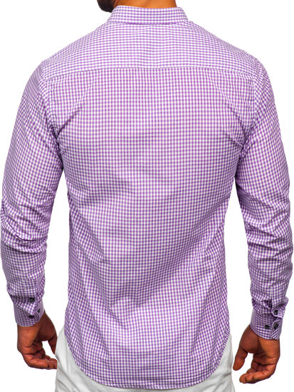 Bolf Herren Hemd Langarm Kariert Violett  22745