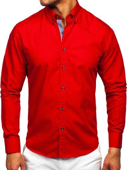 Bolf Herren Hemd Langarm Rot  20719