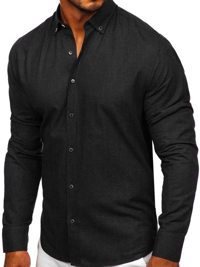 Bolf Herren Hemd Langarm Schwarz  20701