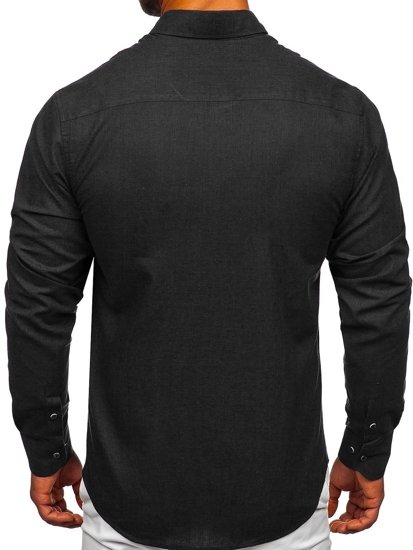 Bolf Herren Hemd Langarm Schwarz  20701