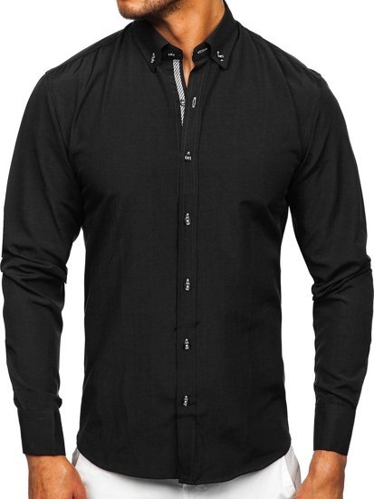 Bolf Herren Hemd Langarm Schwarz  20717