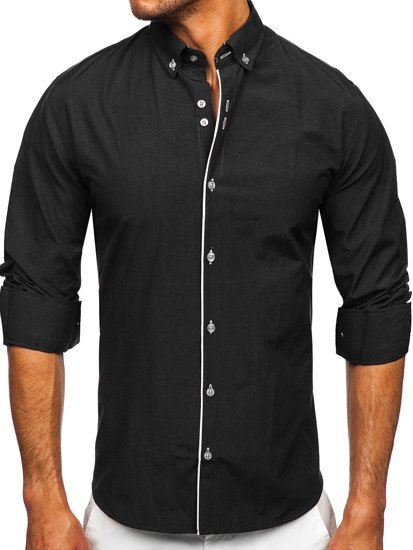 Bolf Herren Hemd Langarm Schwarz  20721