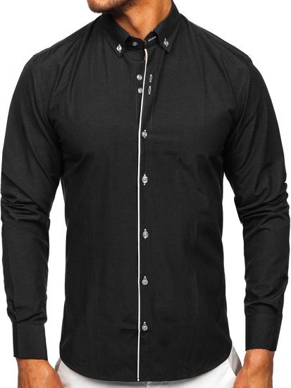 Bolf Herren Hemd Langarm Schwarz  20721