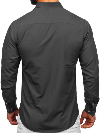 Bolf Herren Hemd Langarm Schwarzgrau  3762