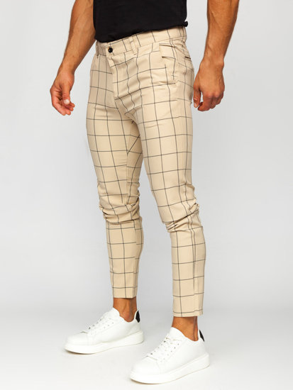 Bolf Herren Hose Chinos Kariert Beige  0037