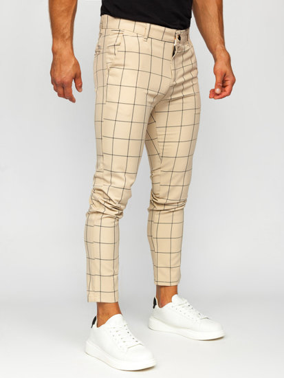 Bolf Herren Hose Chinos Kariert Beige  0037