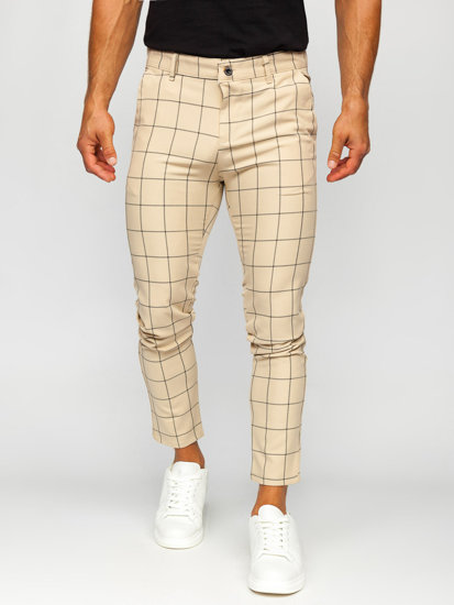 Bolf Herren Hose Chinos Kariert Beige  0037