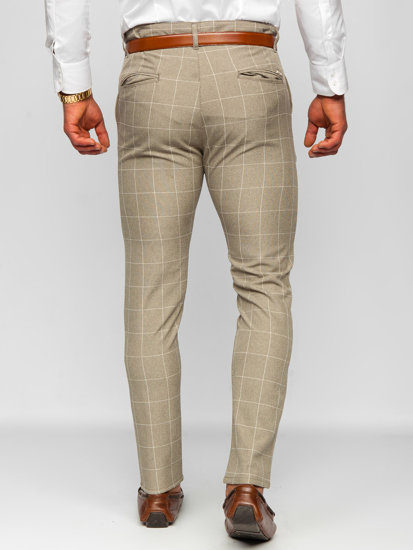 Bolf Herren Hose Chinos Kariert Beige  0040