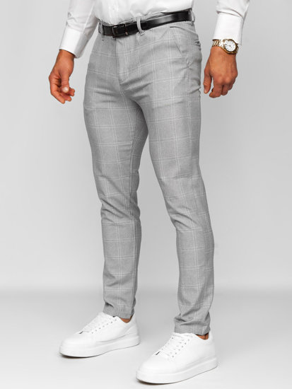 Bolf Herren Hose Chinos Kariert Grau-Weiß  0036