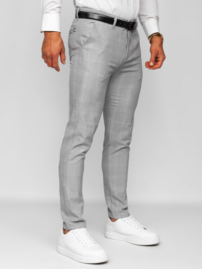 Bolf Herren Hose Chinos Kariert Grau-Weiß  0036