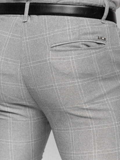 Bolf Herren Hose Chinos Kariert Grau-Weiß  0036