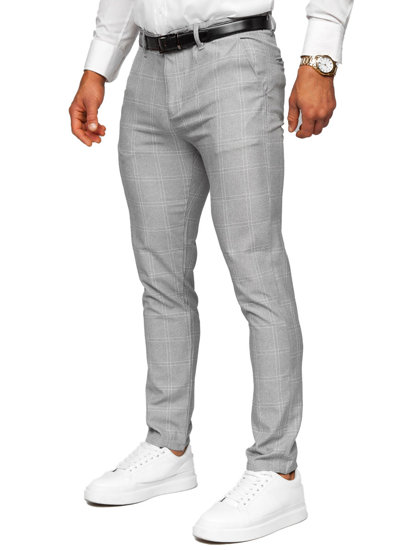 Bolf Herren Hose Chinos Kariert Grau-Weiß  0036