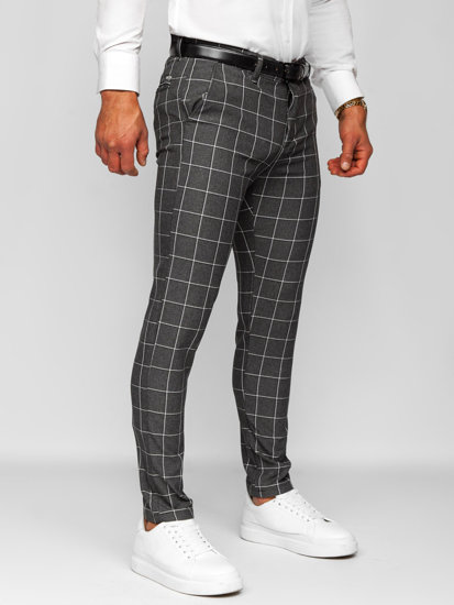 Bolf Herren Hose Chinos Kariert Schwarzgrau  0044